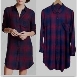 Rails Bianca Plaid Flannel Button Down‎ Shirtdress Size XS Current/Navy. Rayon